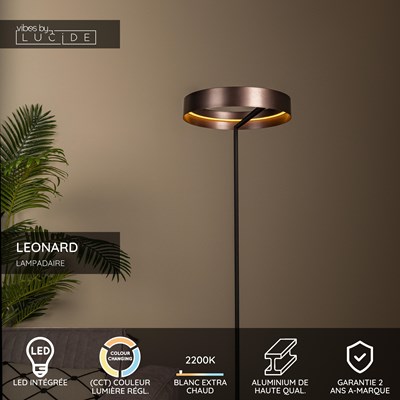 Lucide LEONARD - Lampadaire - Ø 40 cm - LED - CCT - 1x24W 2200K/3000K - Café - Vibes